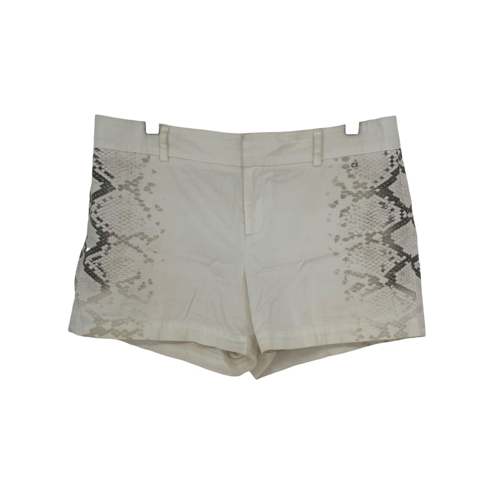 Calvin‎ Klein Shorts White Snakeskin Print Cotton Blend Size 10